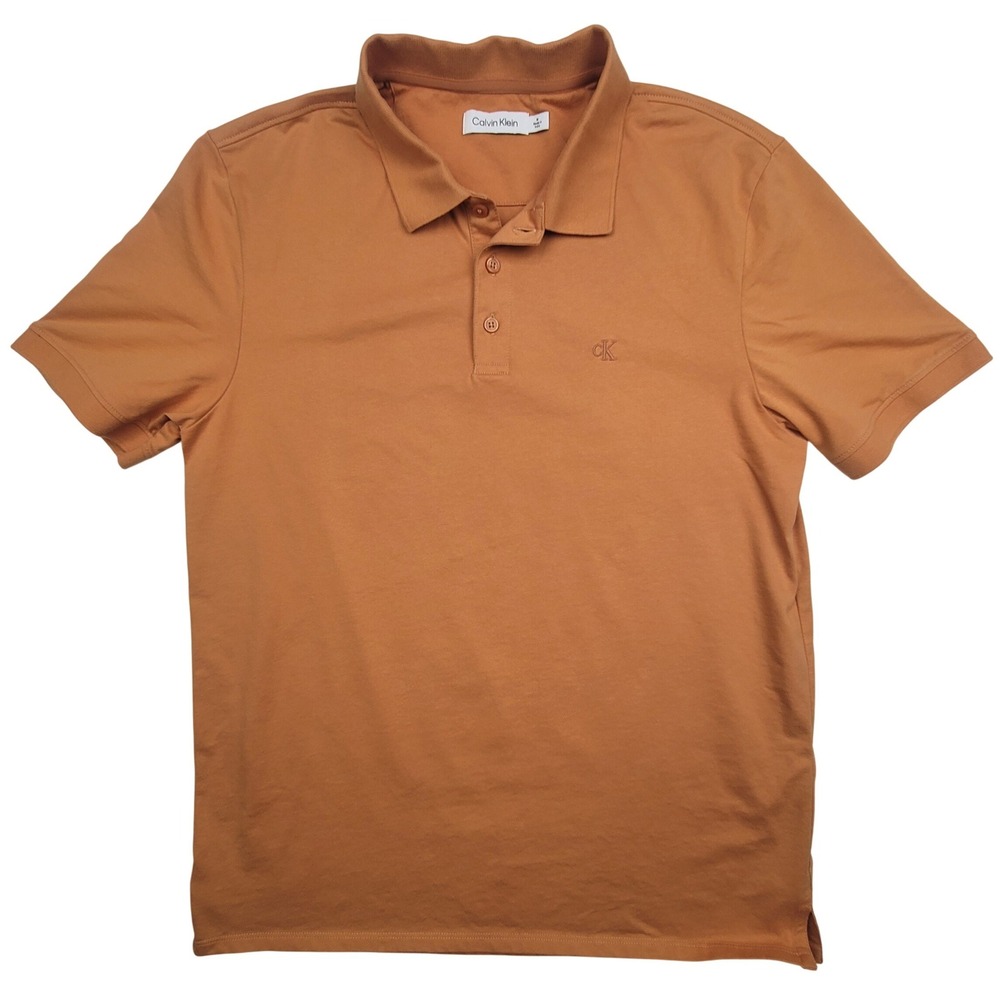 Calvin Klein Mens Short Sleeve Polo Shirt Burnt Orange Rust Logo Medium CK